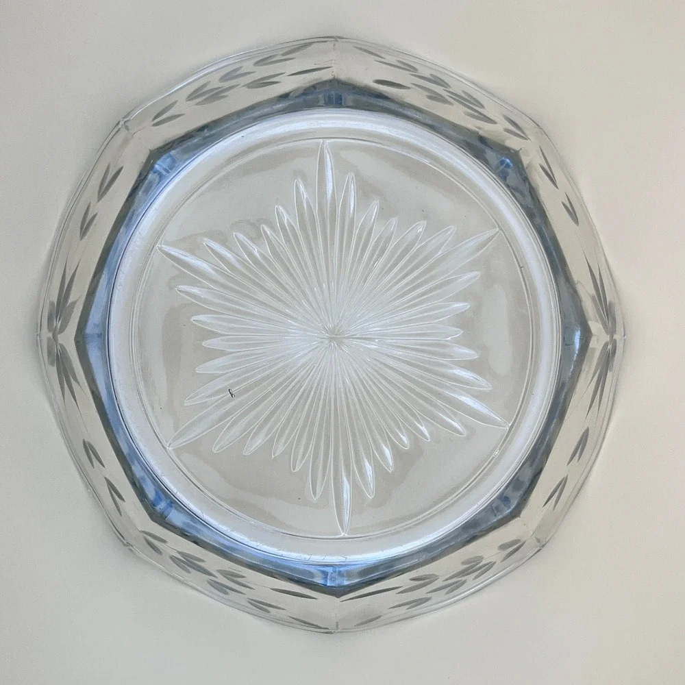 Vtg A.H Heisey Etched Clear‎ Glass Floral Starburst Scalloped Serving Bowl 7.25